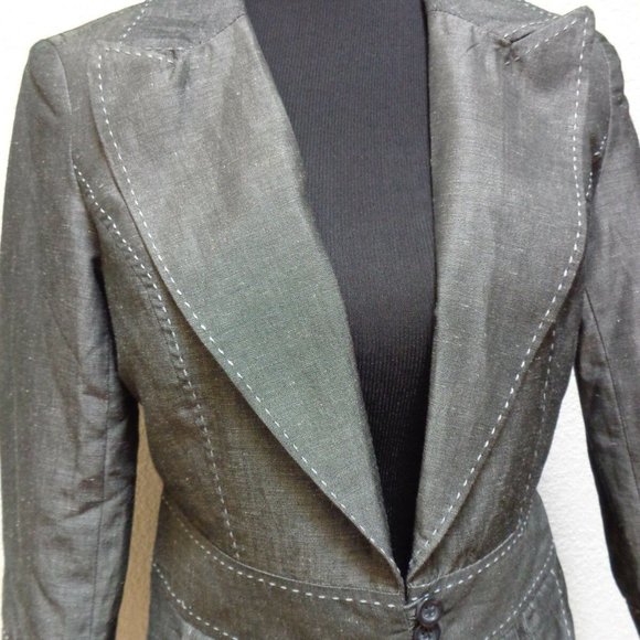 GRAY LINEN BLEND BLAZER SZ 4 - Picture 4 of 6